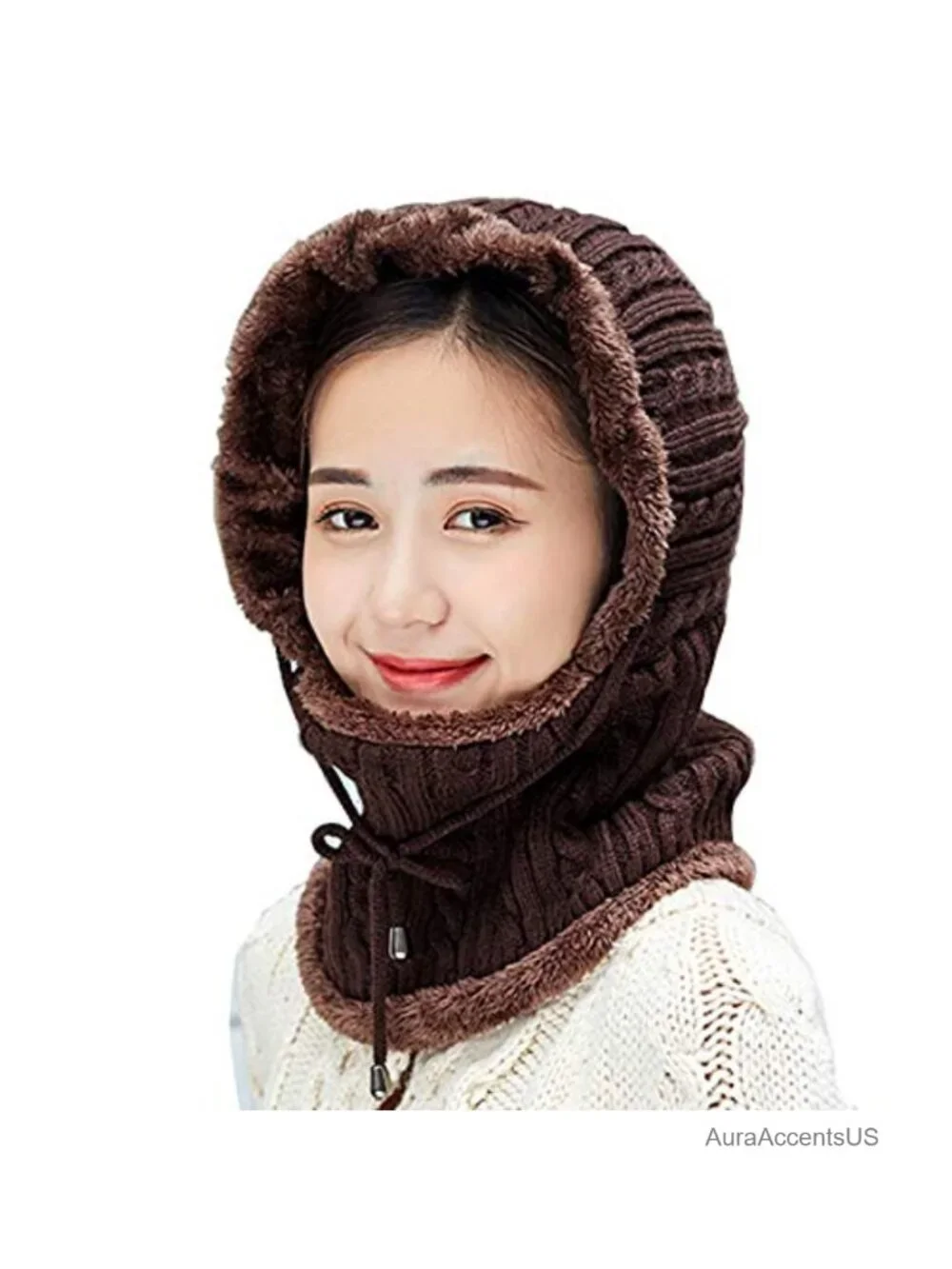 Women's Fleece Lined Knit Balaclava Winter Beanie Ski Snow